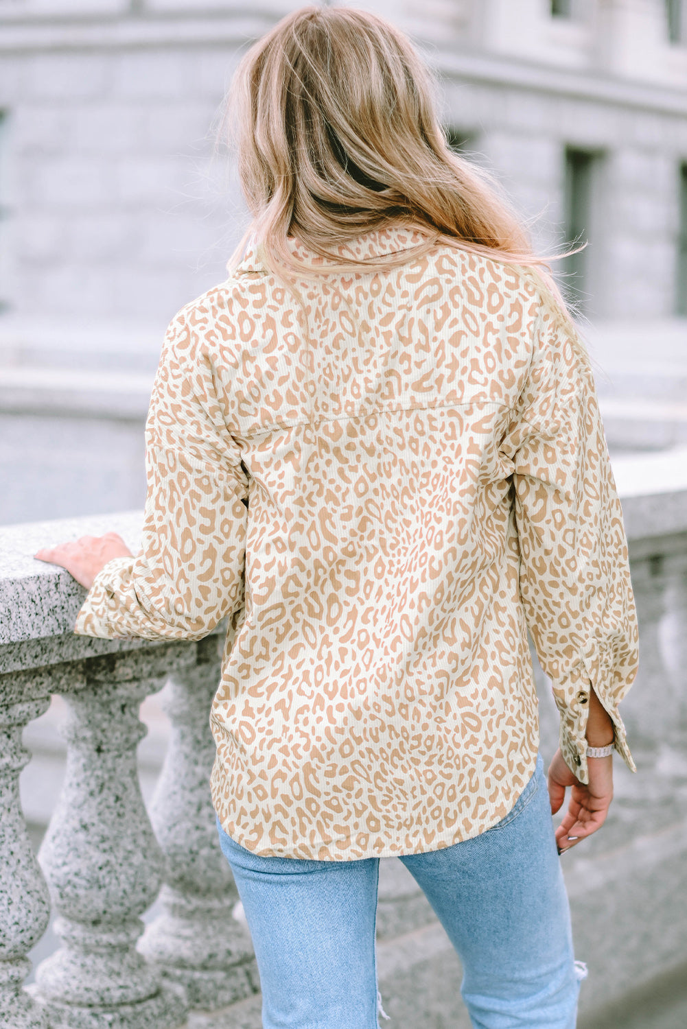 Leopard Corduroy Button Up Shirt-yoyobikini