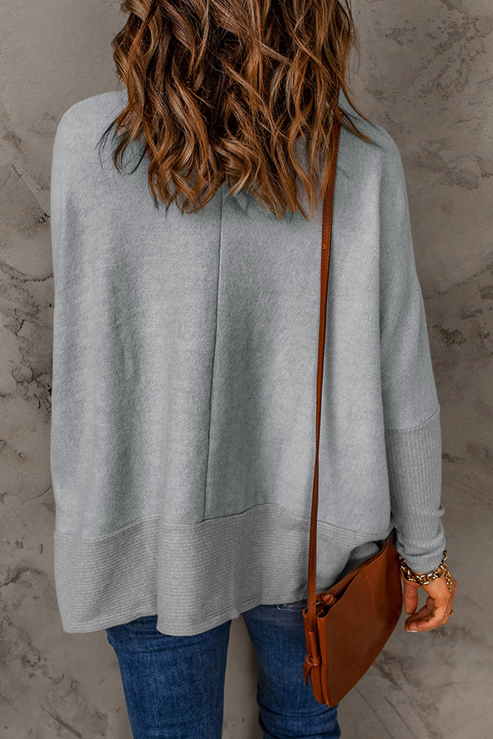 Gray Cowl Neck Contrast Dolman Sleeve Terry Pullover Top-yoyobikini
