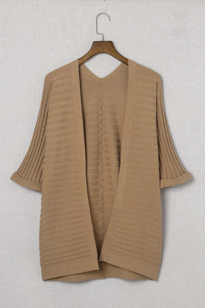 Brown Ribbed Open Front Knit Cardigan-yoyobikini