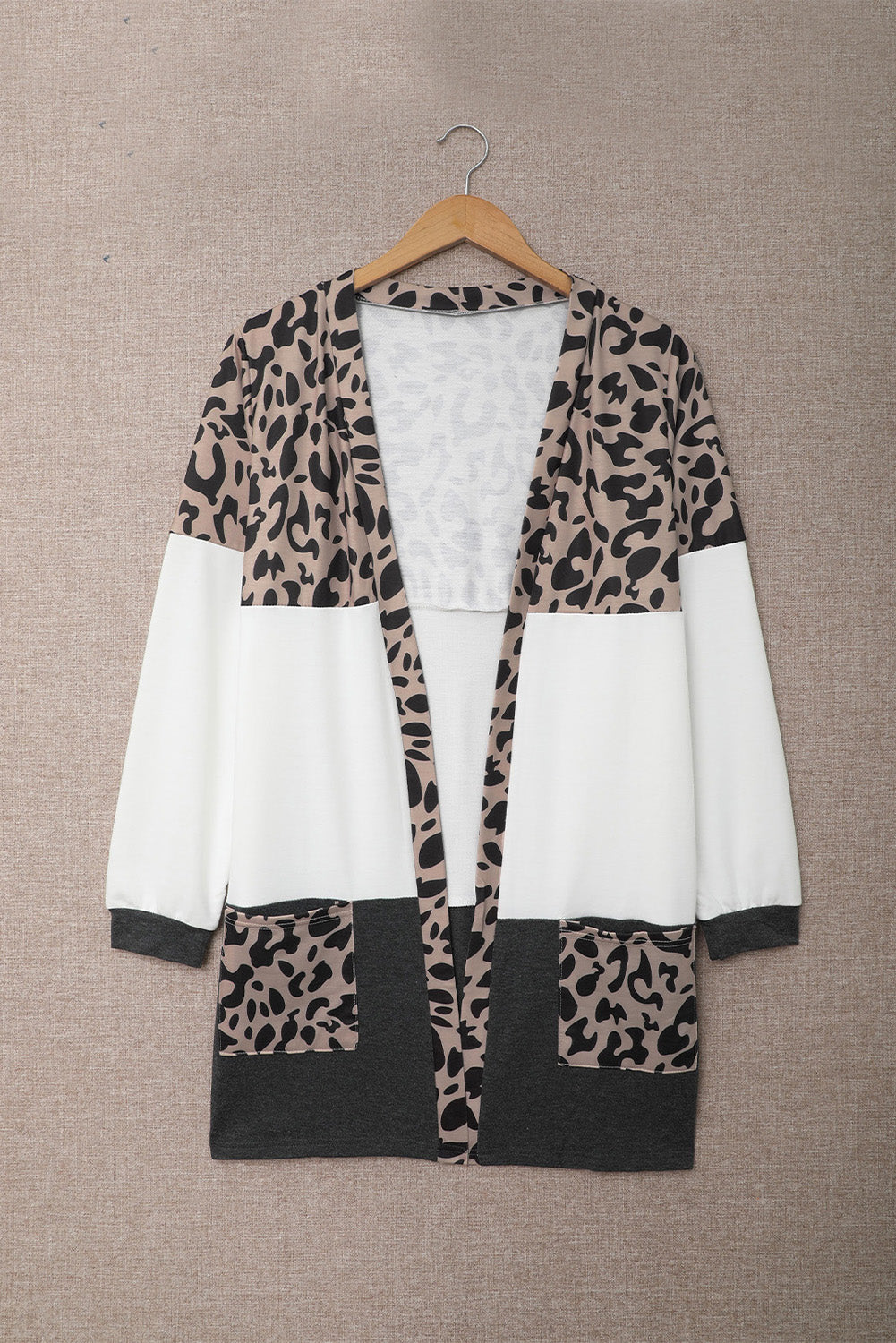 Leopard Block Cardigan with Pockets-yoyobikini