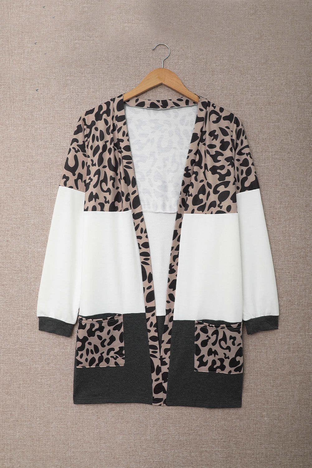 Leopard Block Cardigan with Pockets-yoyobikini