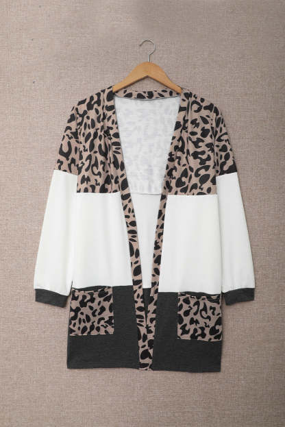 Leopard Block Cardigan with Pockets-yoyobikini