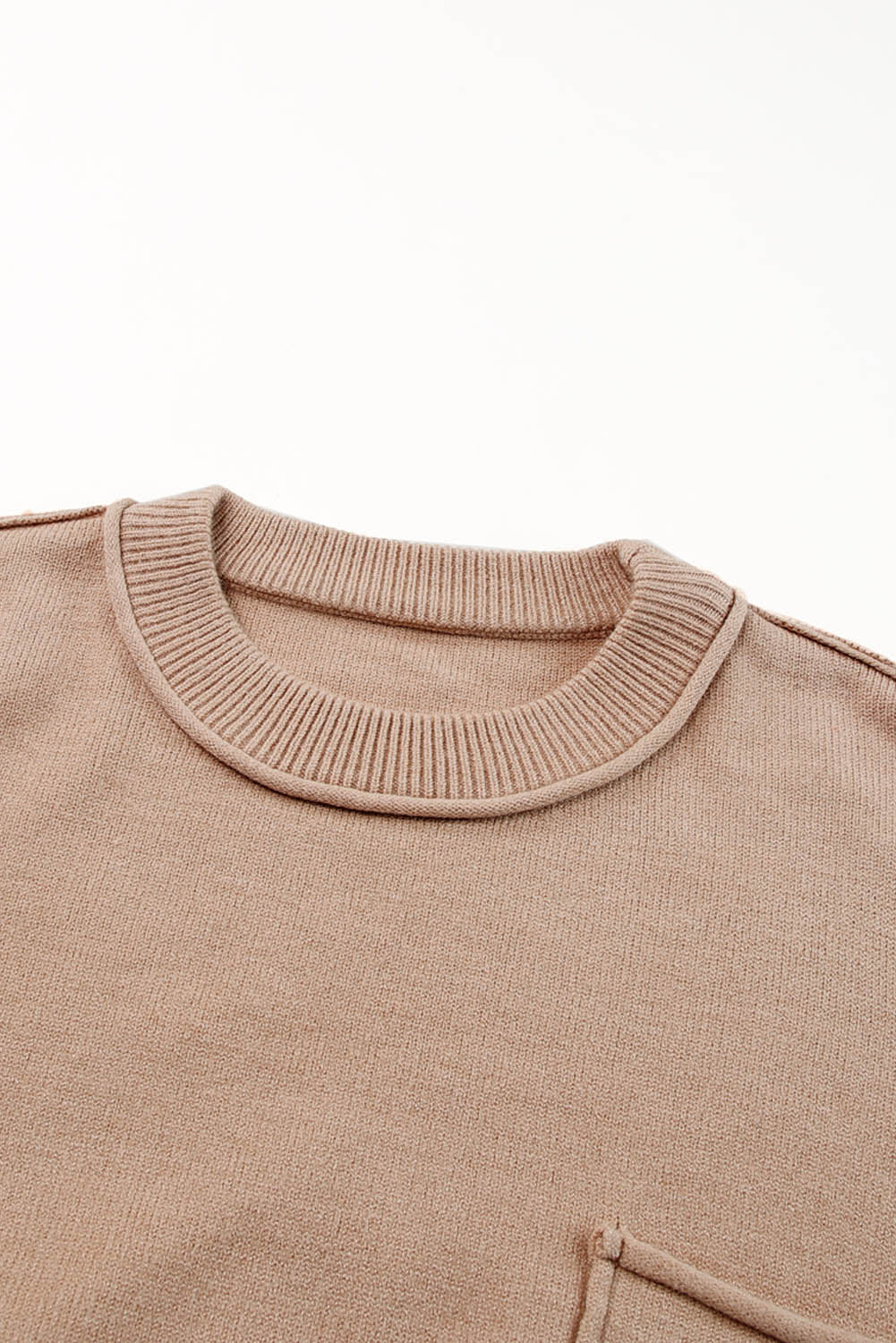 Apricot Raw Edge Patch Pocket Exposed Seam Loose Sweater-yoyobikini
