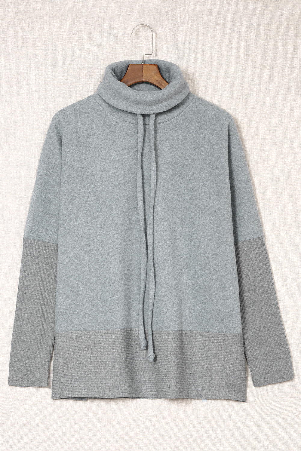 Gray Cowl Neck Contrast Dolman Sleeve Terry Pullover Top-yoyobikini