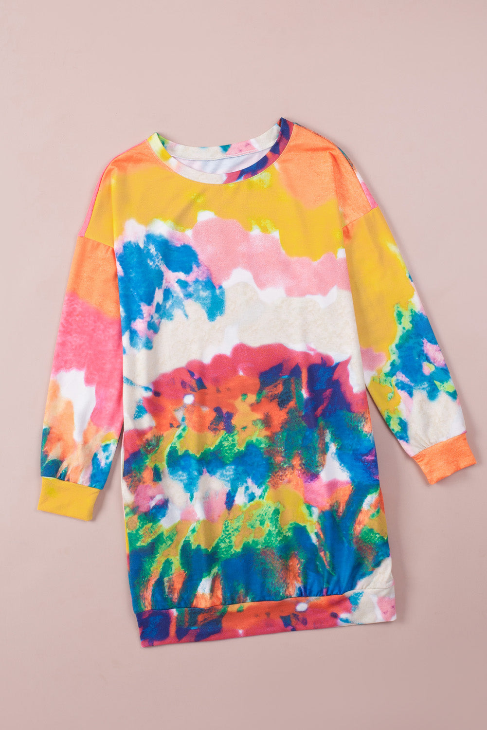 Multicolor Tie Dye Pocketed T Shirt Mini Dress-yoyobikini