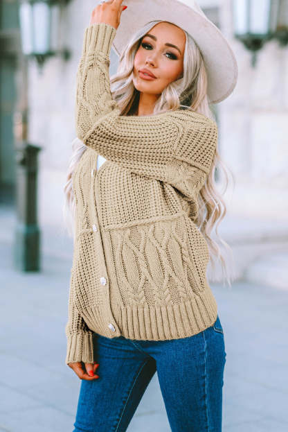 Apricot Buttons Front Patterned Texture Knit Cardigan-yoyobikini