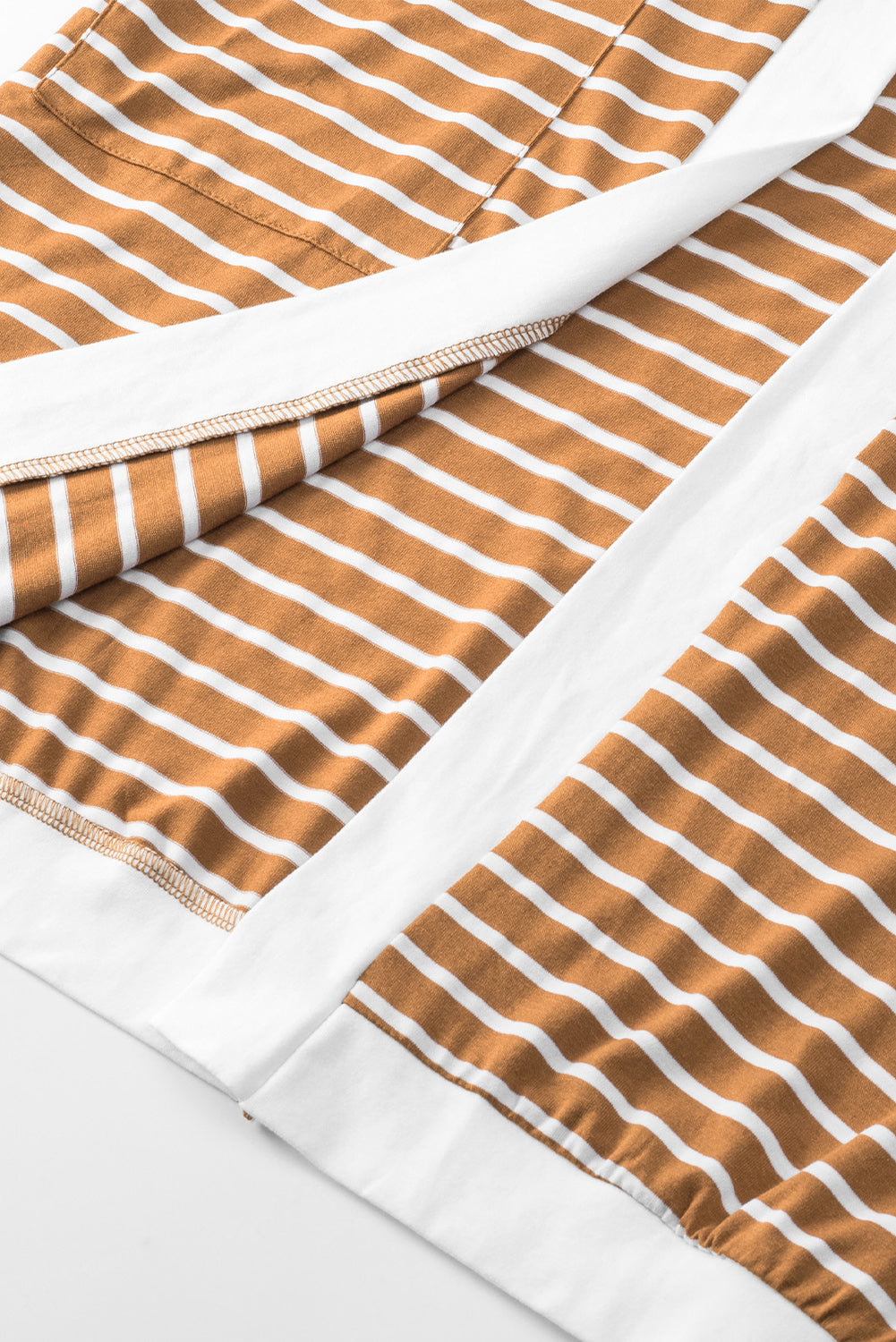 Brown Striped Side Pockets Open Front Cardigan-yoyobikini