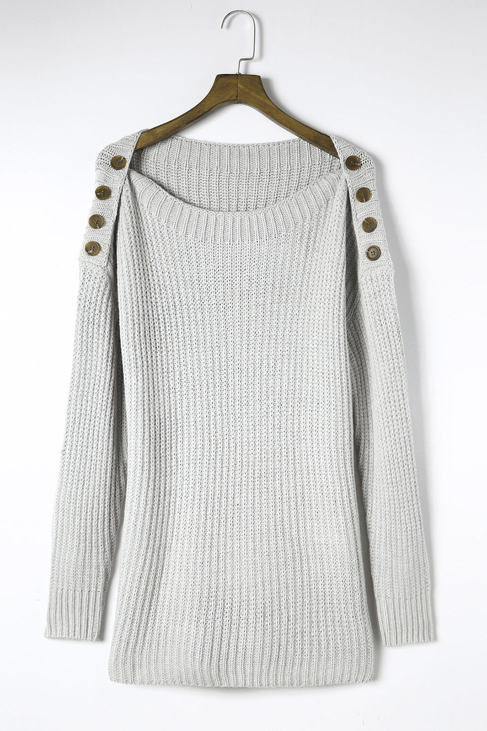 Gray Buttoned Drop Shoulder Oversized Sweater-yoyobikini