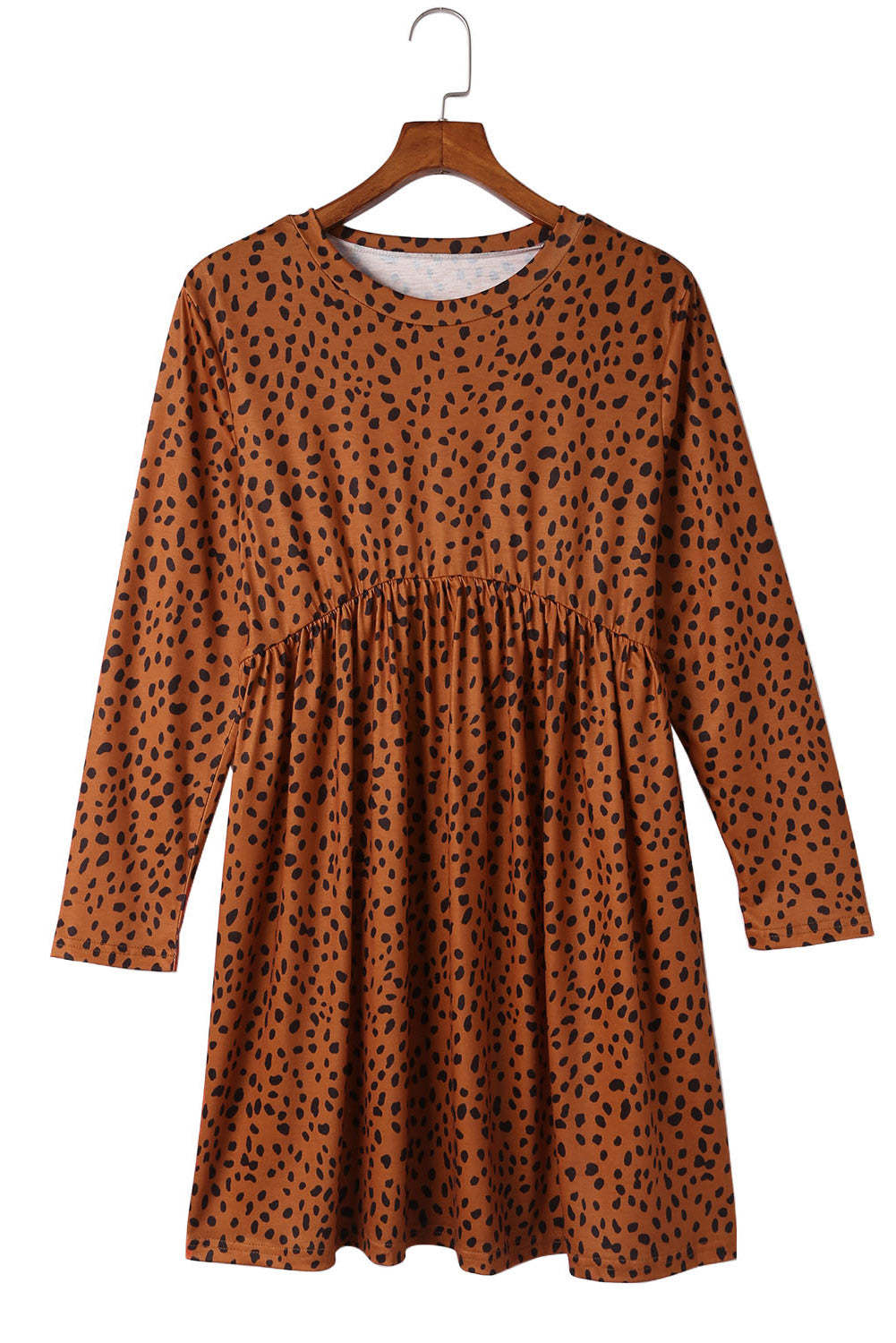Brown Leopard Long Sleeve Babydoll Dress-yoyobikini