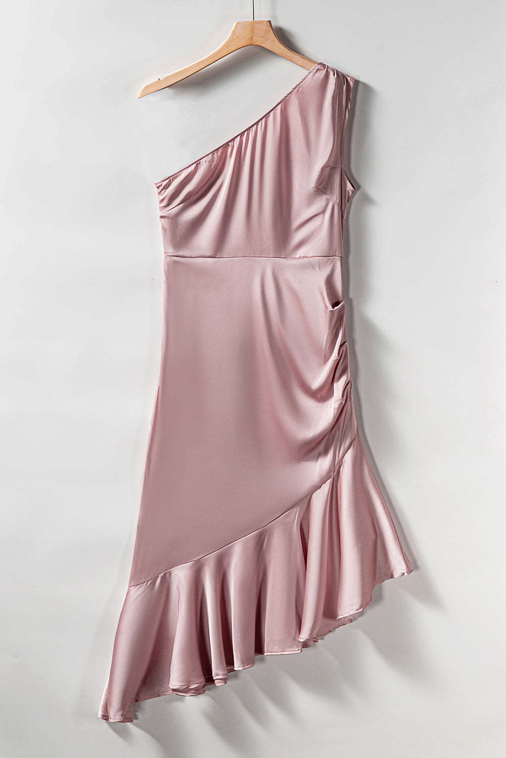Pink Asymmetric One-shoulder Ruffle Cocktail Party Dress-yoyobikini