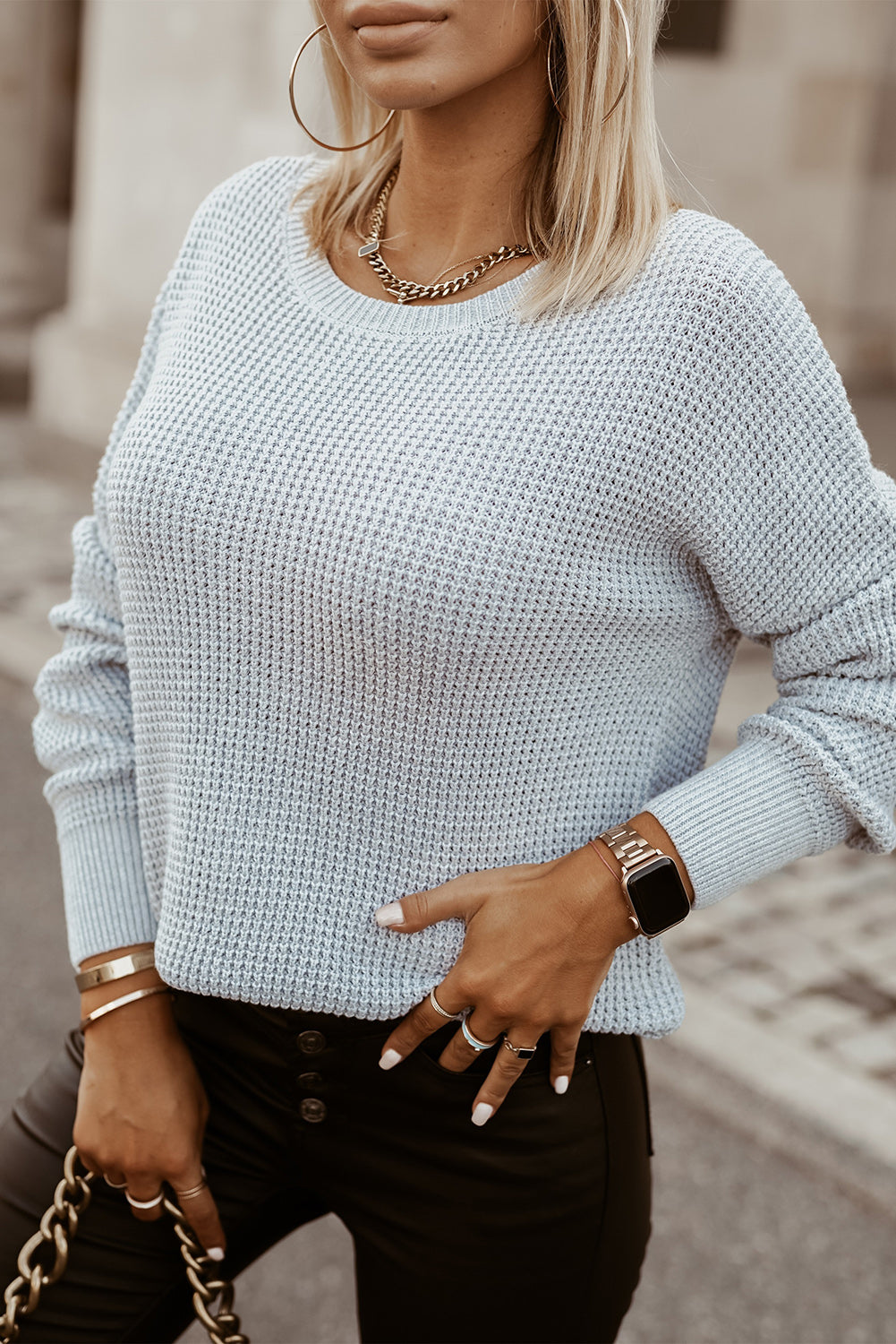 Gray Cross Back Hollow-out Sweater-yoyobikini