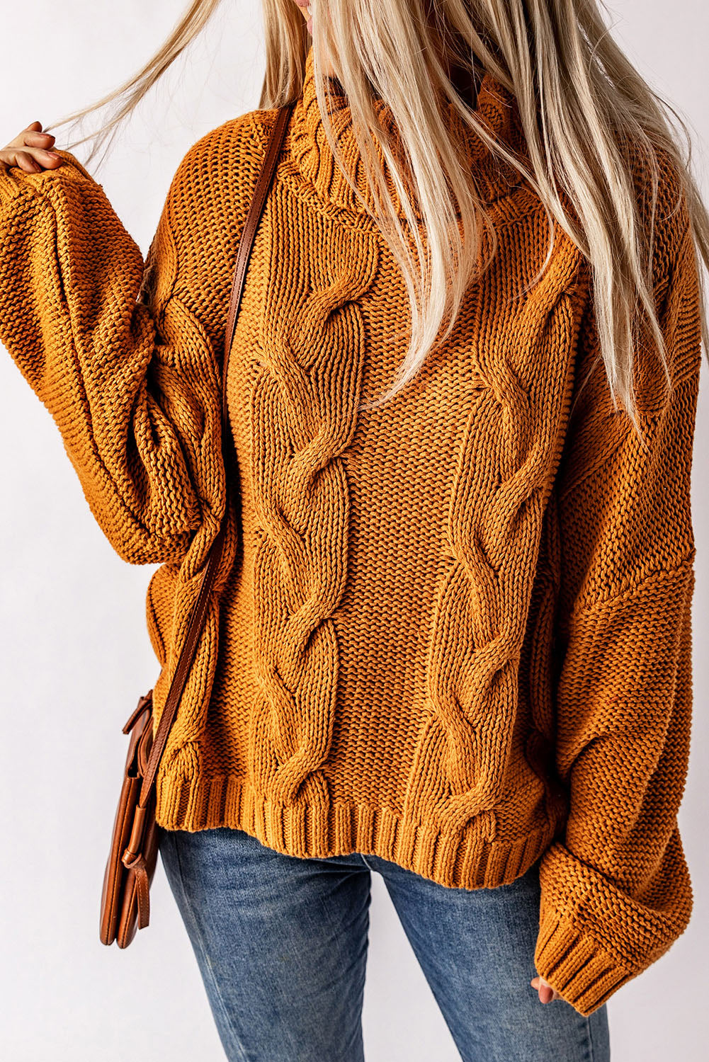 Cuddle Weather Cable Knit Handmade Turtleneck Sweater-yoyobikini