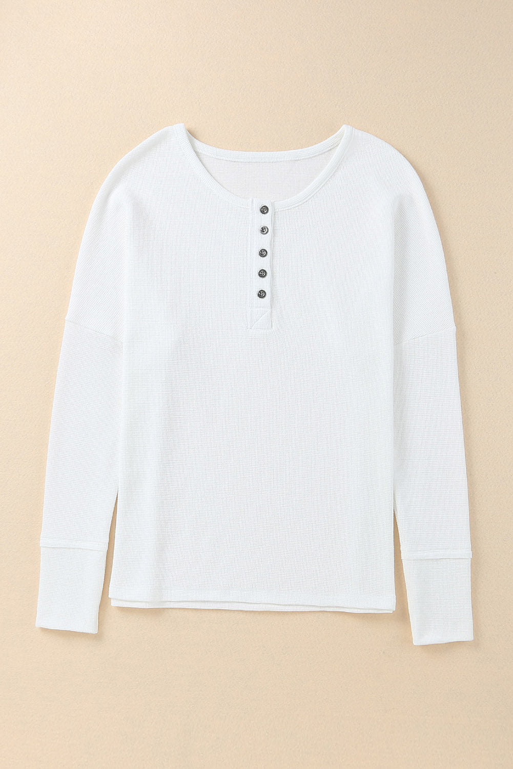 White Waffle Knit Henley Top-yoyobikini