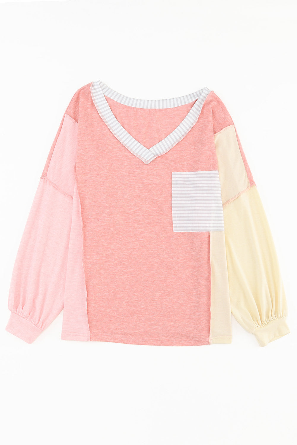 Striped Color Block Splicing Long Sleeve T Shirt-yoyobikini