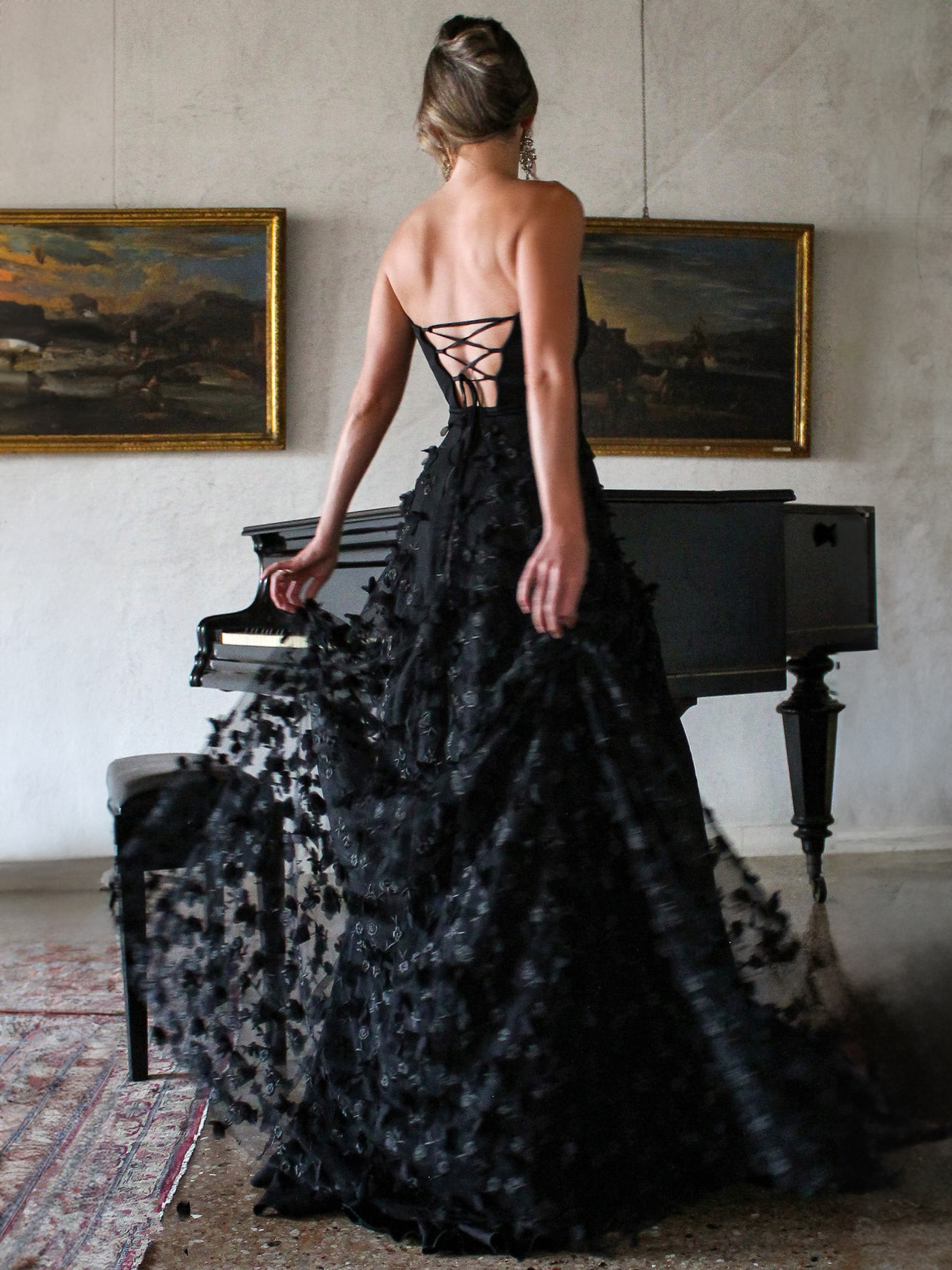 3D Flower Tulle Dresses Sweetheart Neck Sleeveless Sweep Train Prom Dress
