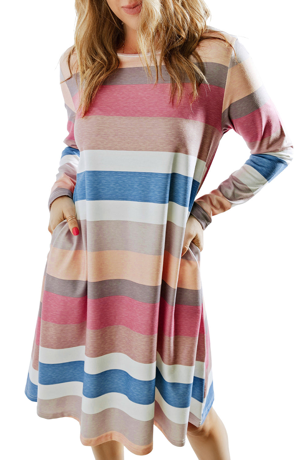 Rainbow Long Sleeve Stripes Mini Dress-yoyobikini
