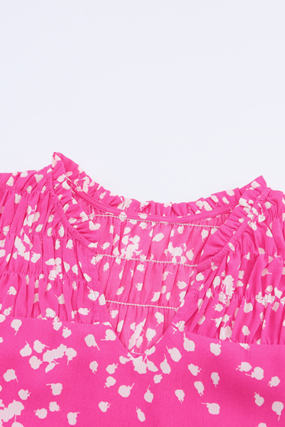 Pink Split Neck Fall Printed Crinkled Blouse-yoyobikini