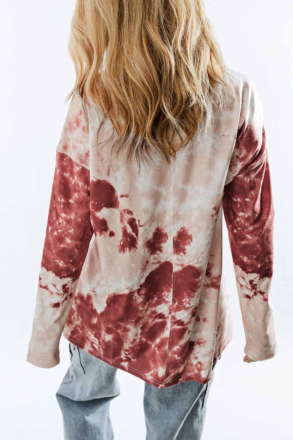 Red Tie Dye Crew Neck Long Sleeve Top-yoyobikini