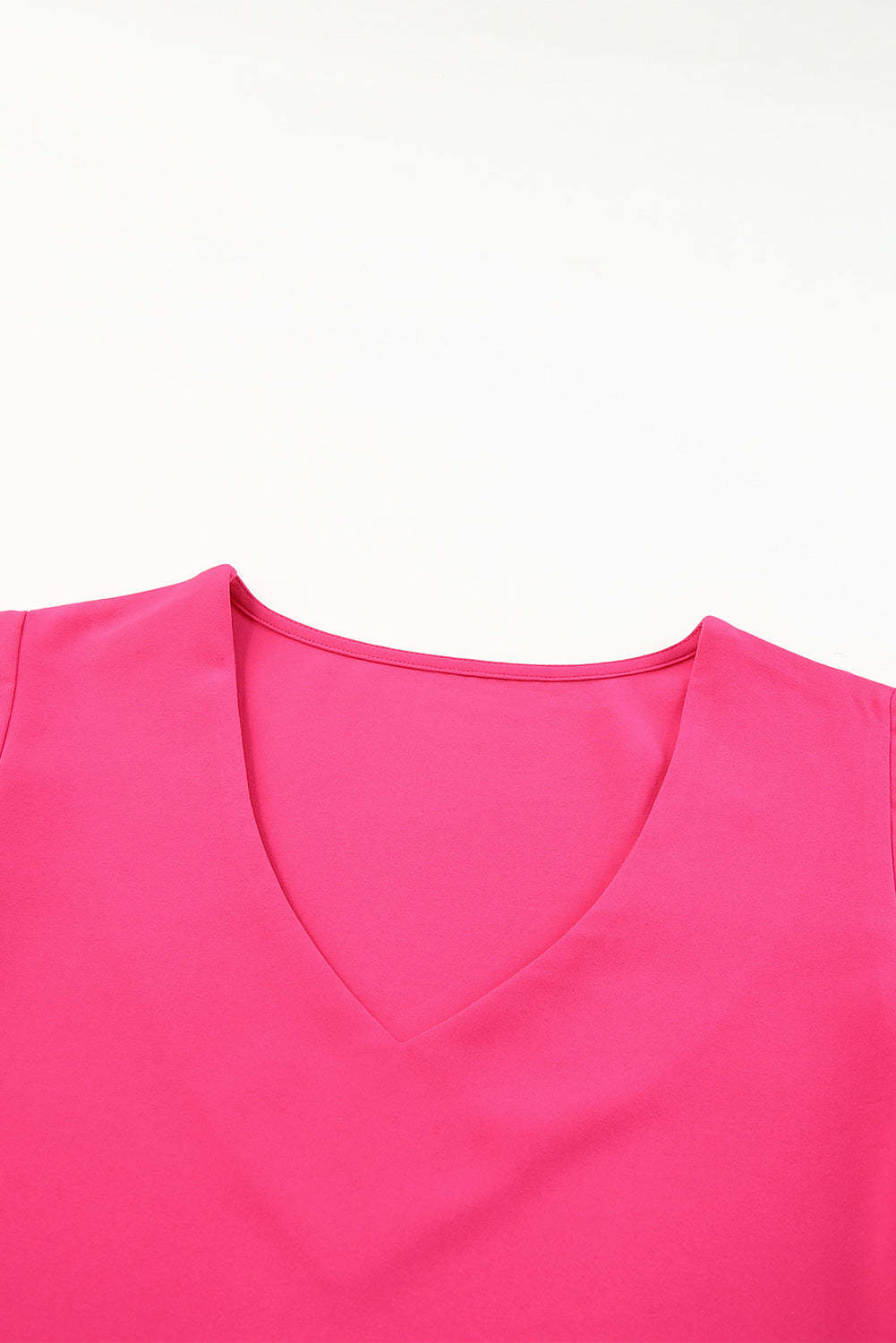 Rose Plain Flounce Bell Sleeve V Neck Blouse-yoyobikini