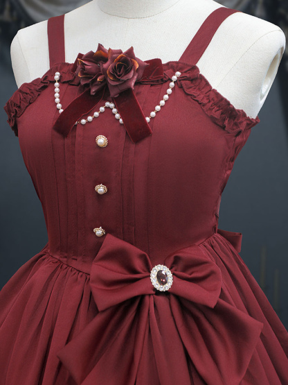 Victorian Classical Lolita JSK Dress Women Elegant Sweet Palace Queen Party Dresses Ink Green Ruffles Bows Sleeveless Polyester Lolita Girly Gothic Slip Dress