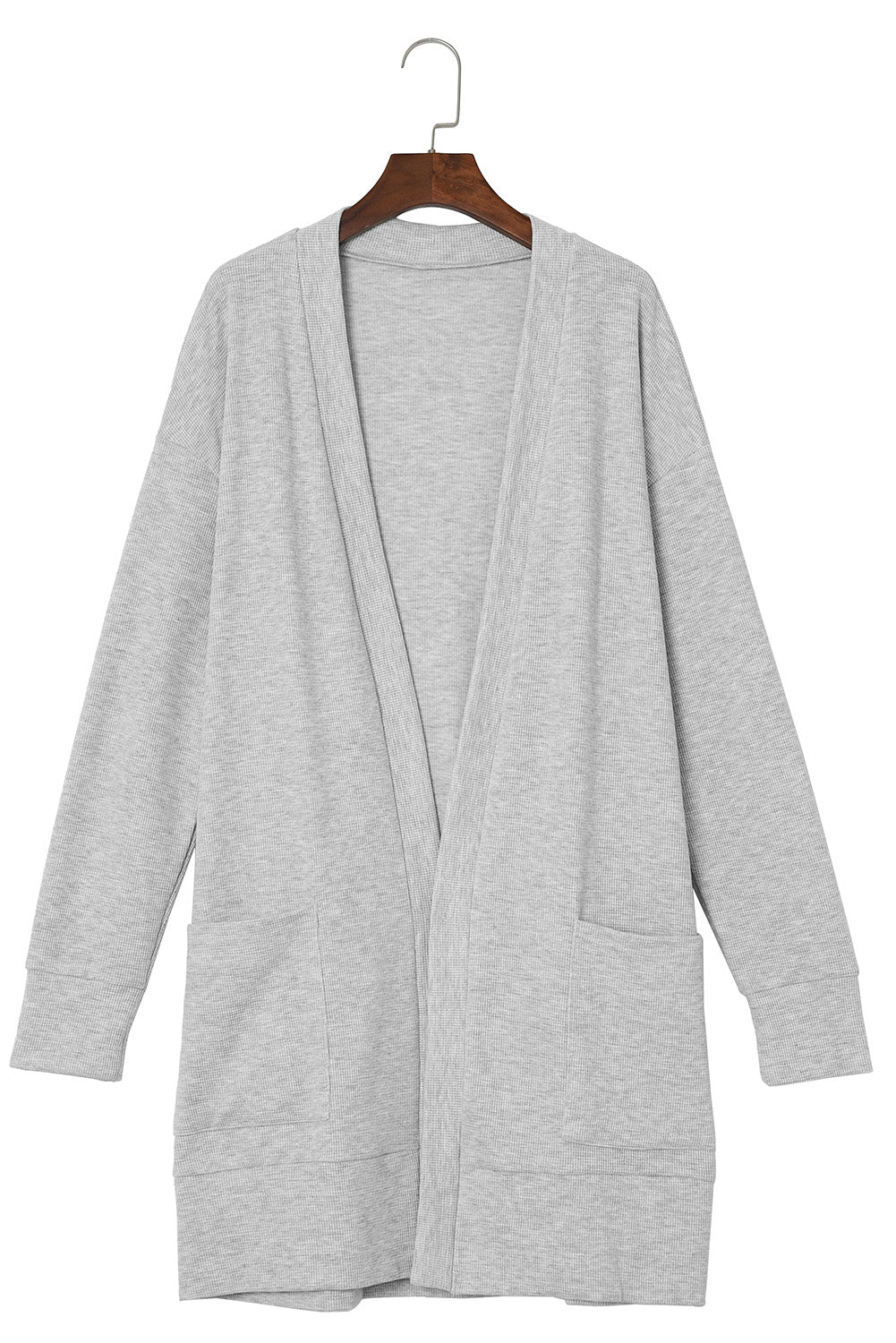Light Gray Thermal Waffle Knit Pocketed Cardigan-yoyobikini