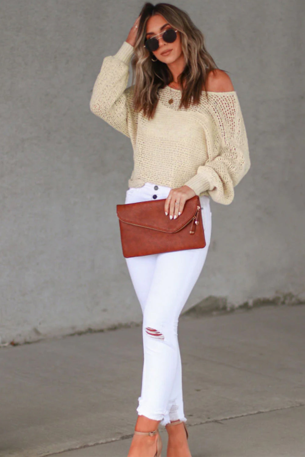 Apricot Sheer Openwork Knit Sweater-yoyobikini