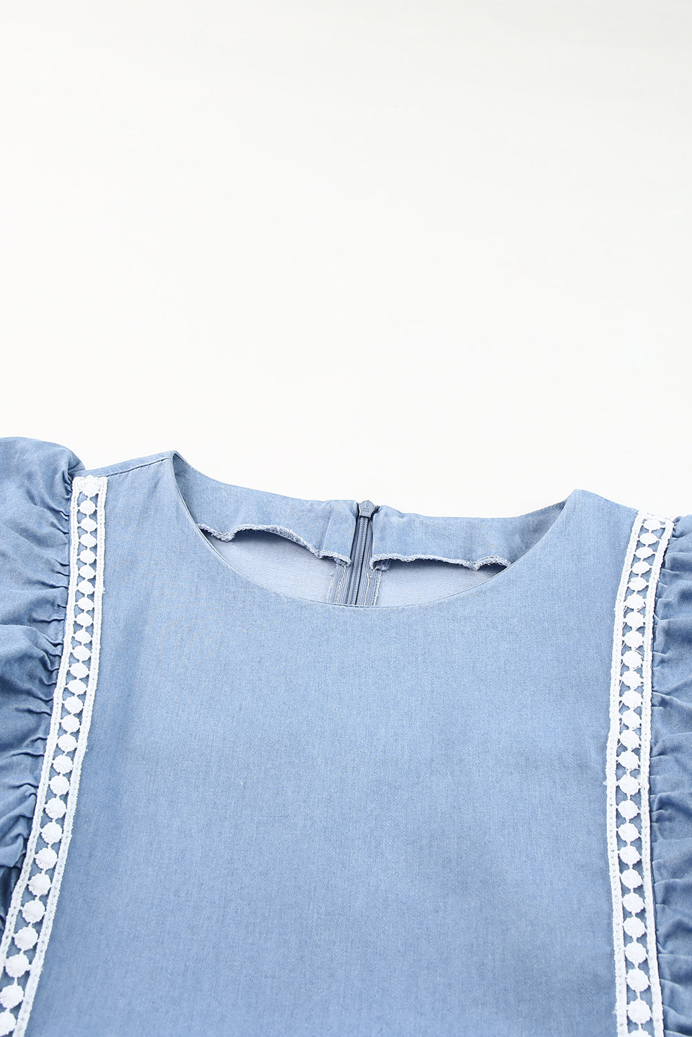 Sky Blue Ruffle Chambray Midi Dress-yoyobikini