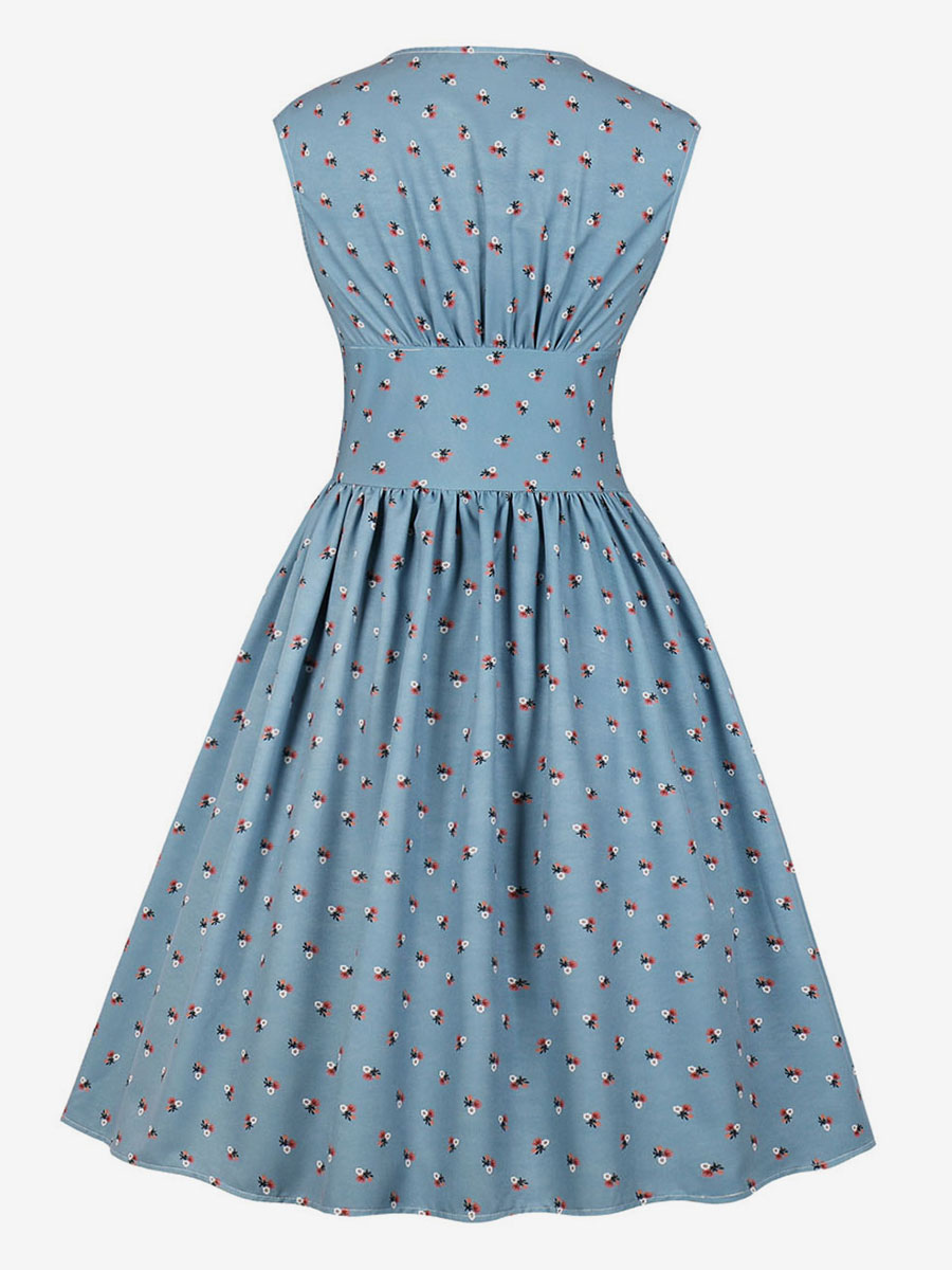 Floral Vintage Dress Sleeveless 1950s Fashion Retro Dress V Neck Swing Dress