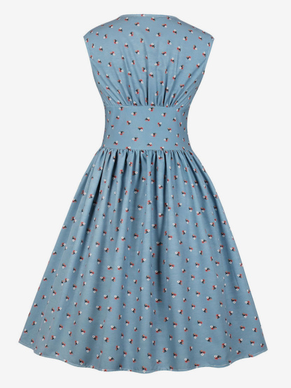 Floral Vintage Dress Sleeveless 1950s Fashion Retro Dress V Neck Swing Dress