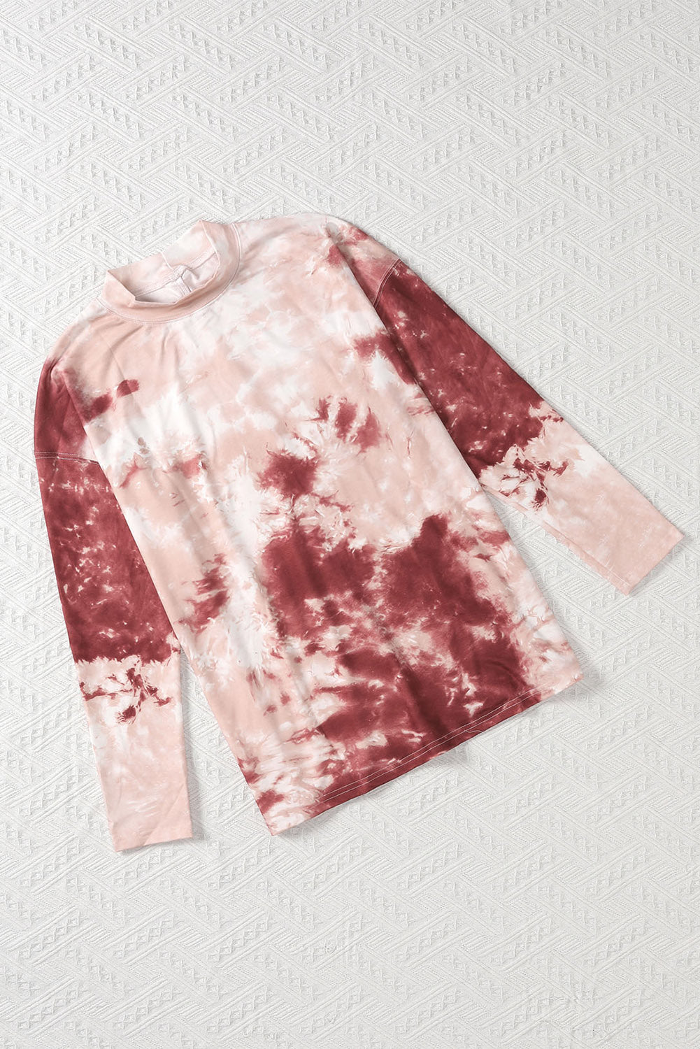 Red Tie Dye Crew Neck Long Sleeve Top-yoyobikini