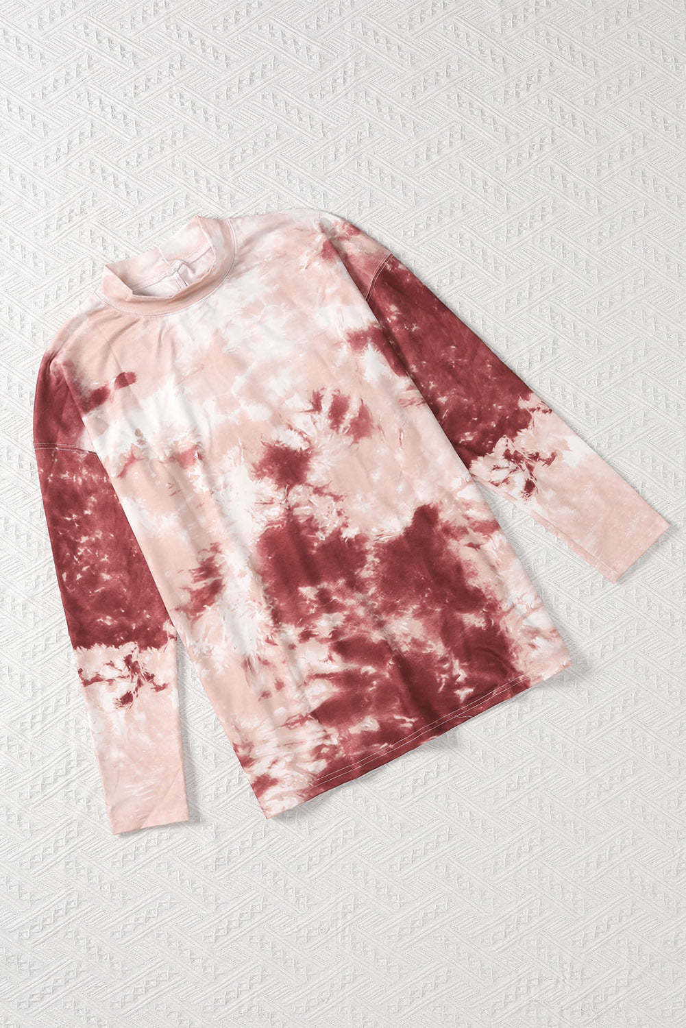 Red Tie Dye Crew Neck Long Sleeve Top-yoyobikini