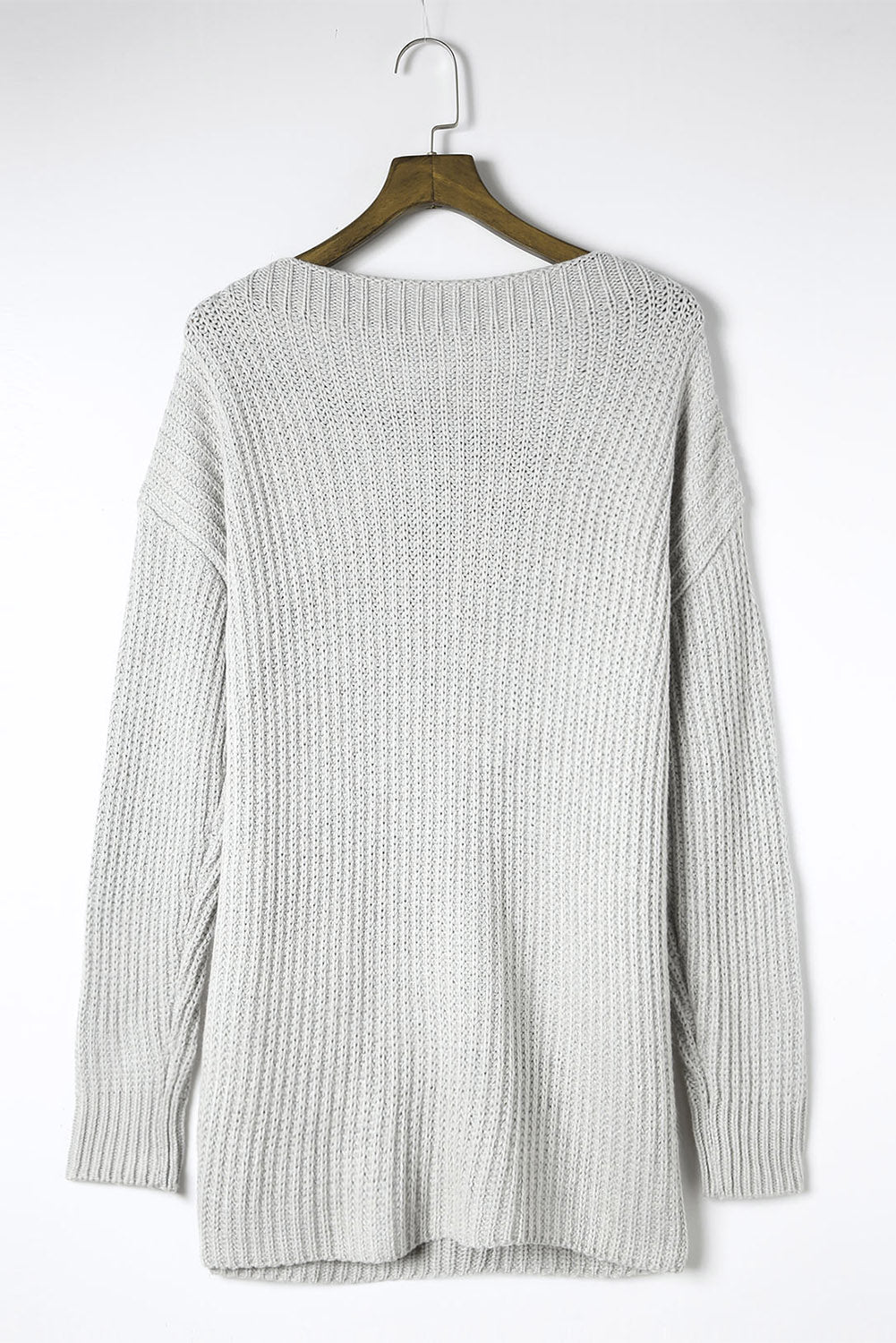 Gray Buttoned Drop Shoulder Oversized Sweater-yoyobikini