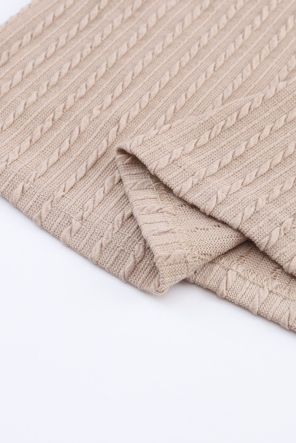 Khaki Knitted Jacquard V Neck Lantern Sleeve Top-yoyobikini