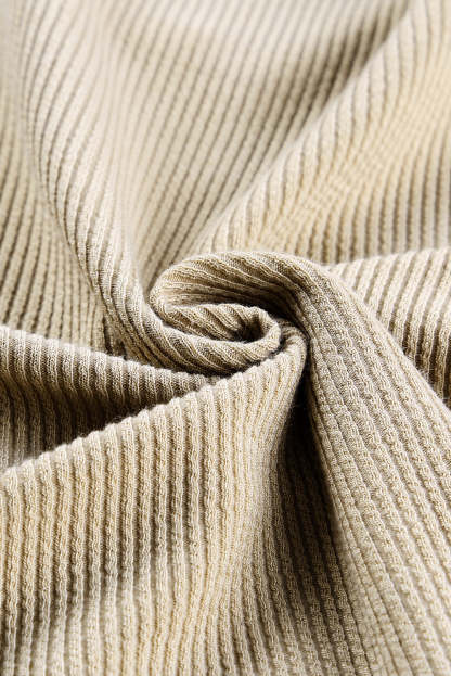 Apricot Buttons Long Sleeve Knitted Bodycon Dress-yoyobikini