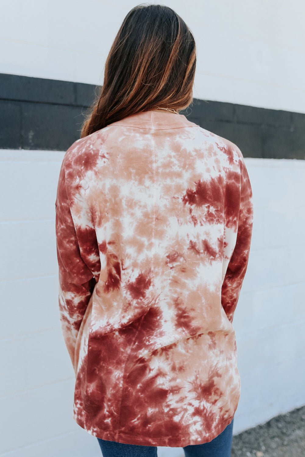 Red Tie Dye Crew Neck Long Sleeve Top-yoyobikini