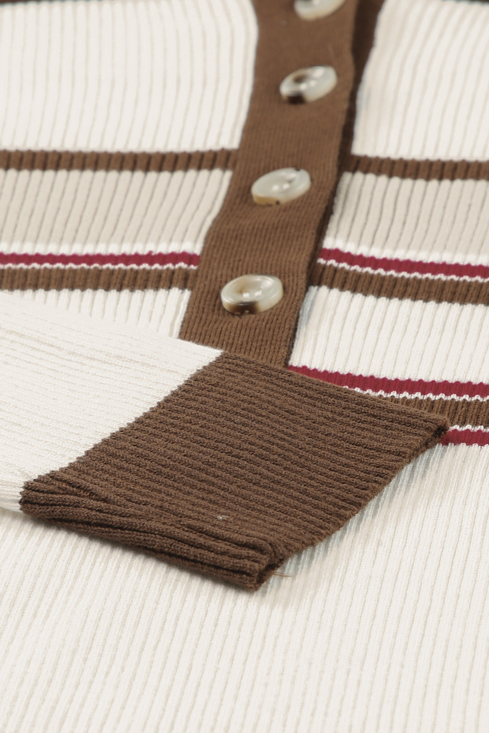 White Rib Knitted Stripe Detail Henley Sweater-yoyobikini
