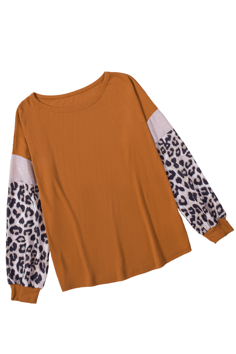 Brown Leopard Sequin Patchwork Long Sleeve Top-yoyobikini
