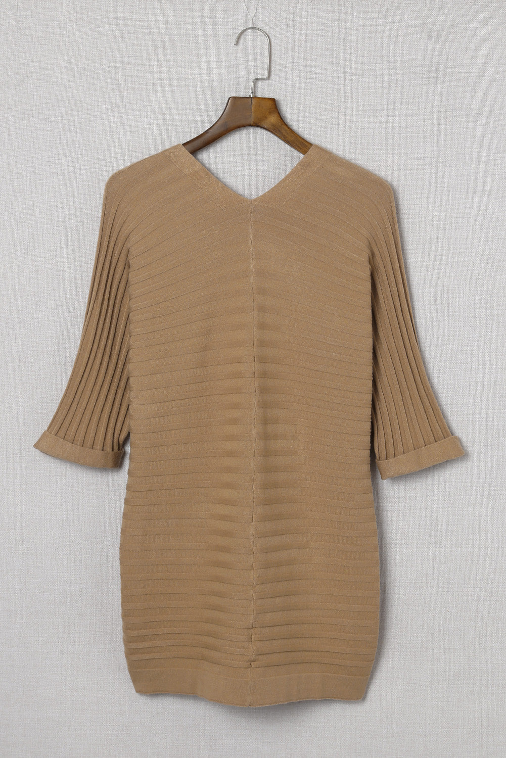 Brown Ribbed Open Front Knit Cardigan-yoyobikini