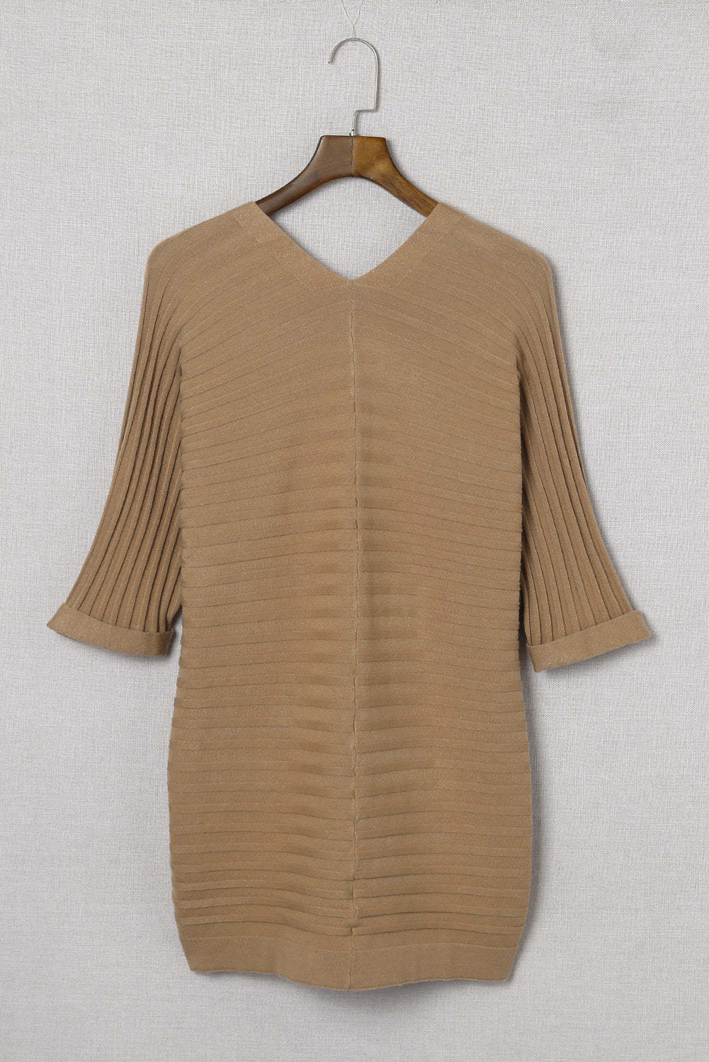 Brown Ribbed Open Front Knit Cardigan-yoyobikini