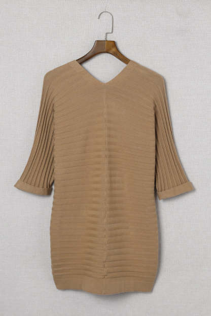 Brown Ribbed Open Front Knit Cardigan-yoyobikini