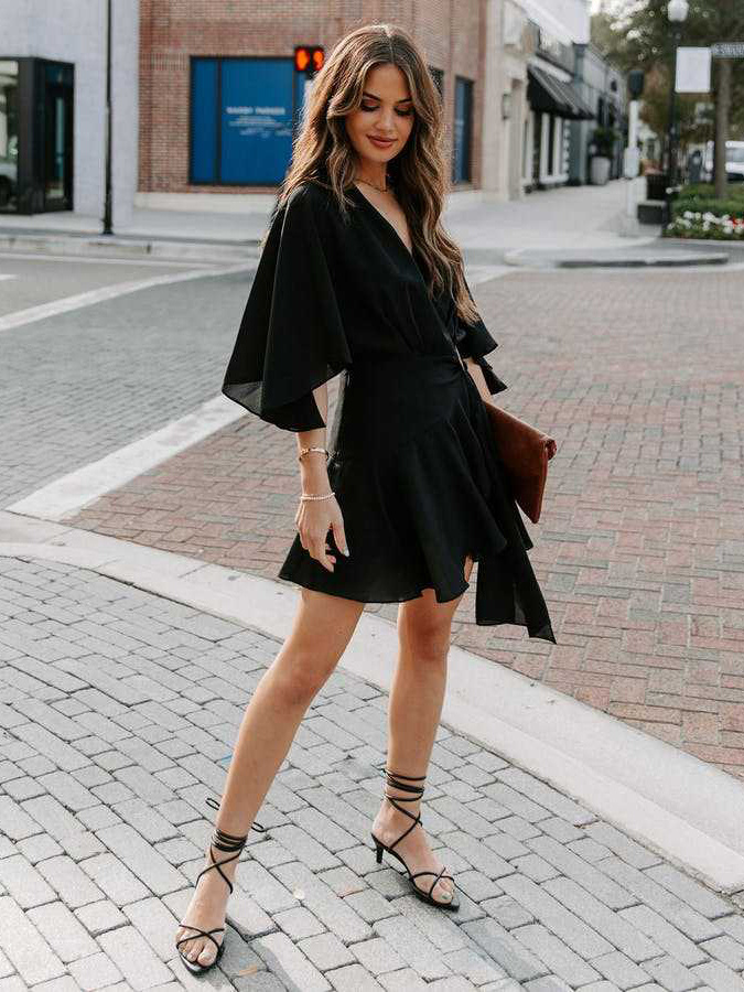 Summer Dresses Khaki V-Neck Beach Mini Dress For Women