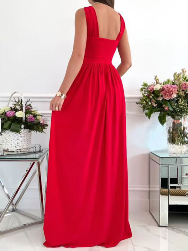 Long Party Dress Cross Neck Split Solid Color Maxi Prom Dress For Women