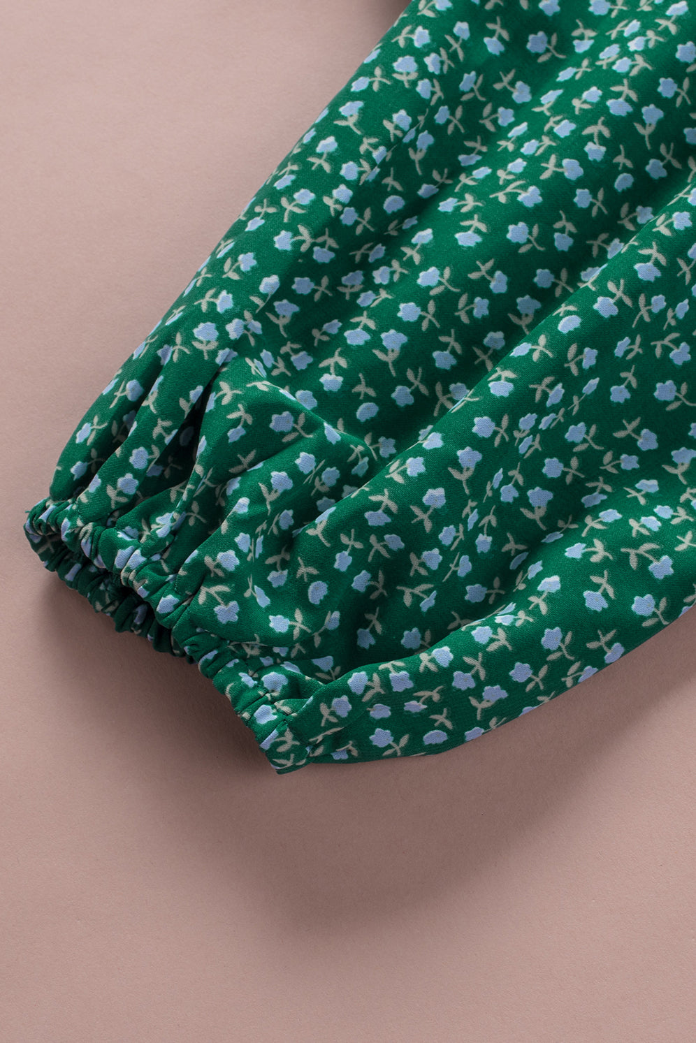 Green Square Neck Puff Sleeve Floral Smocked Top-yoyobikini