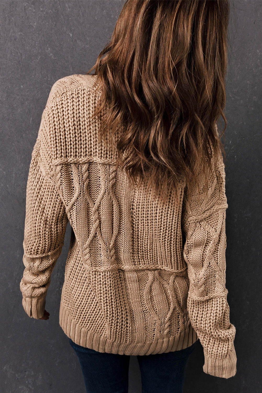 Apricot Buttons Front Patterned Texture Knit Cardigan-yoyobikini