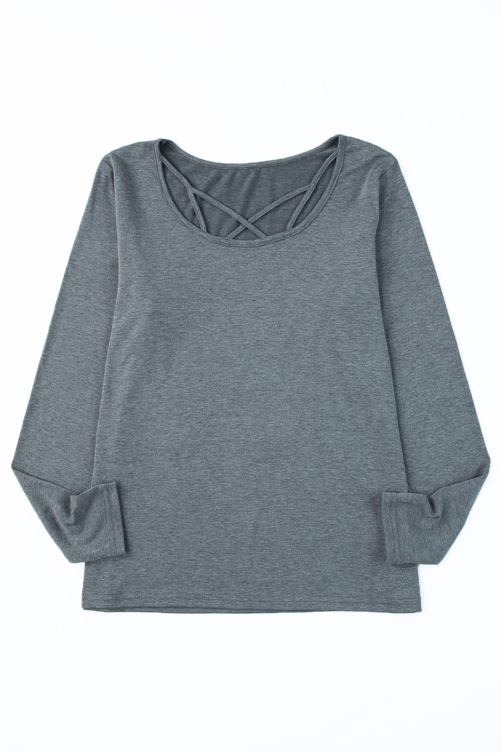 Gray Strappy Neck Detail Long Sleeve Top-yoyobikini