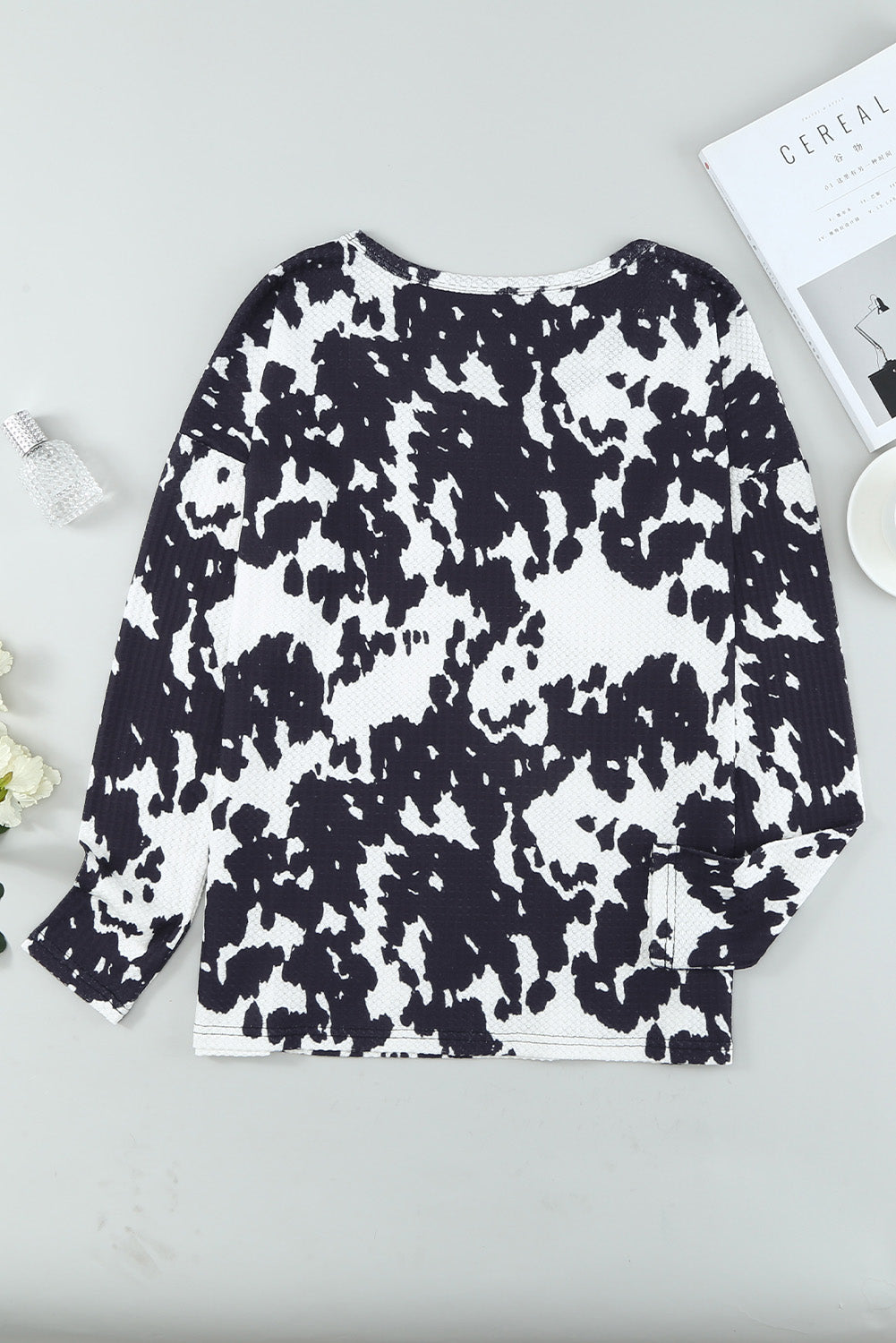 Cow Print U Neck Long Sleeve Top-yoyobikini