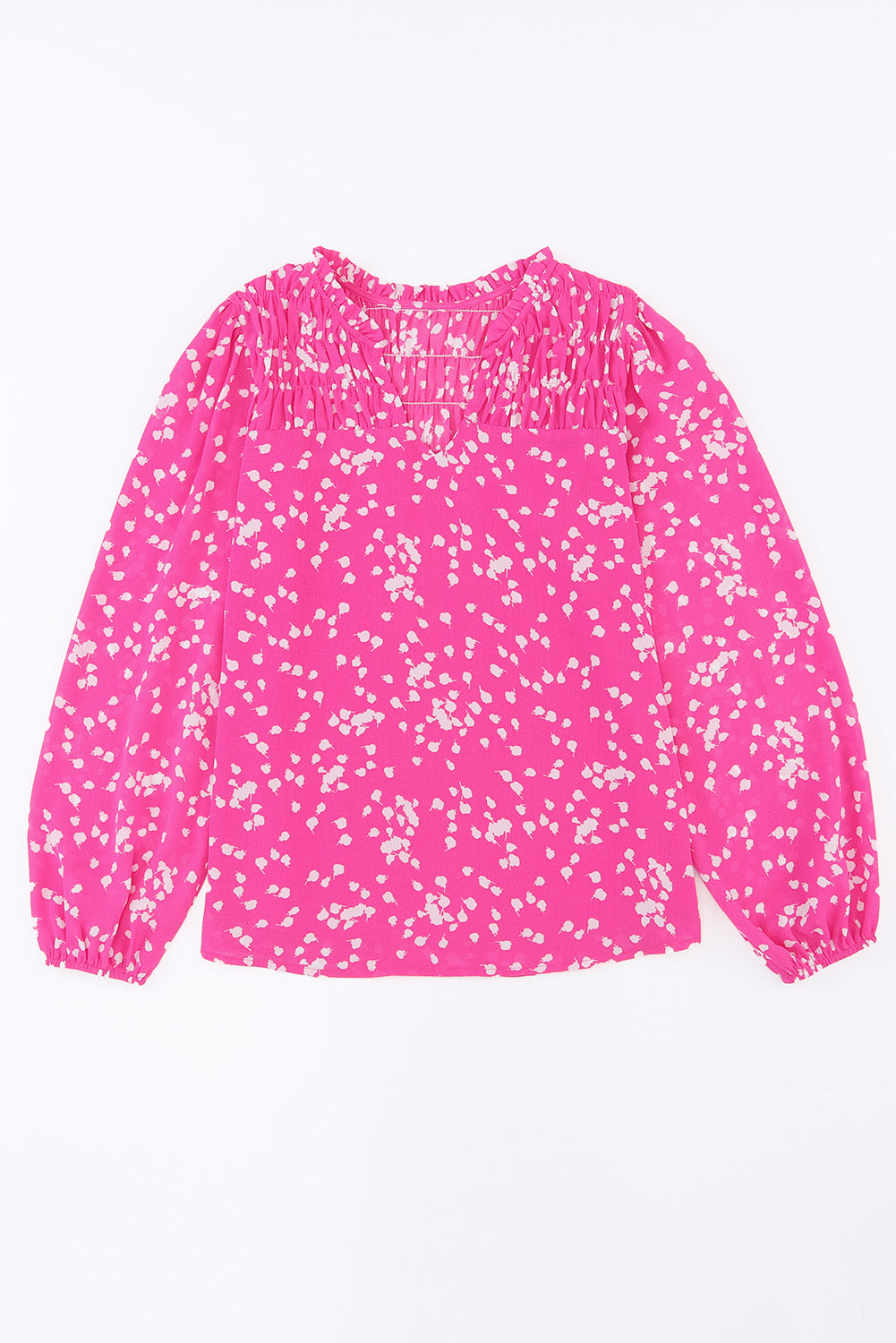 Pink Split Neck Fall Printed Crinkled Blouse-yoyobikini