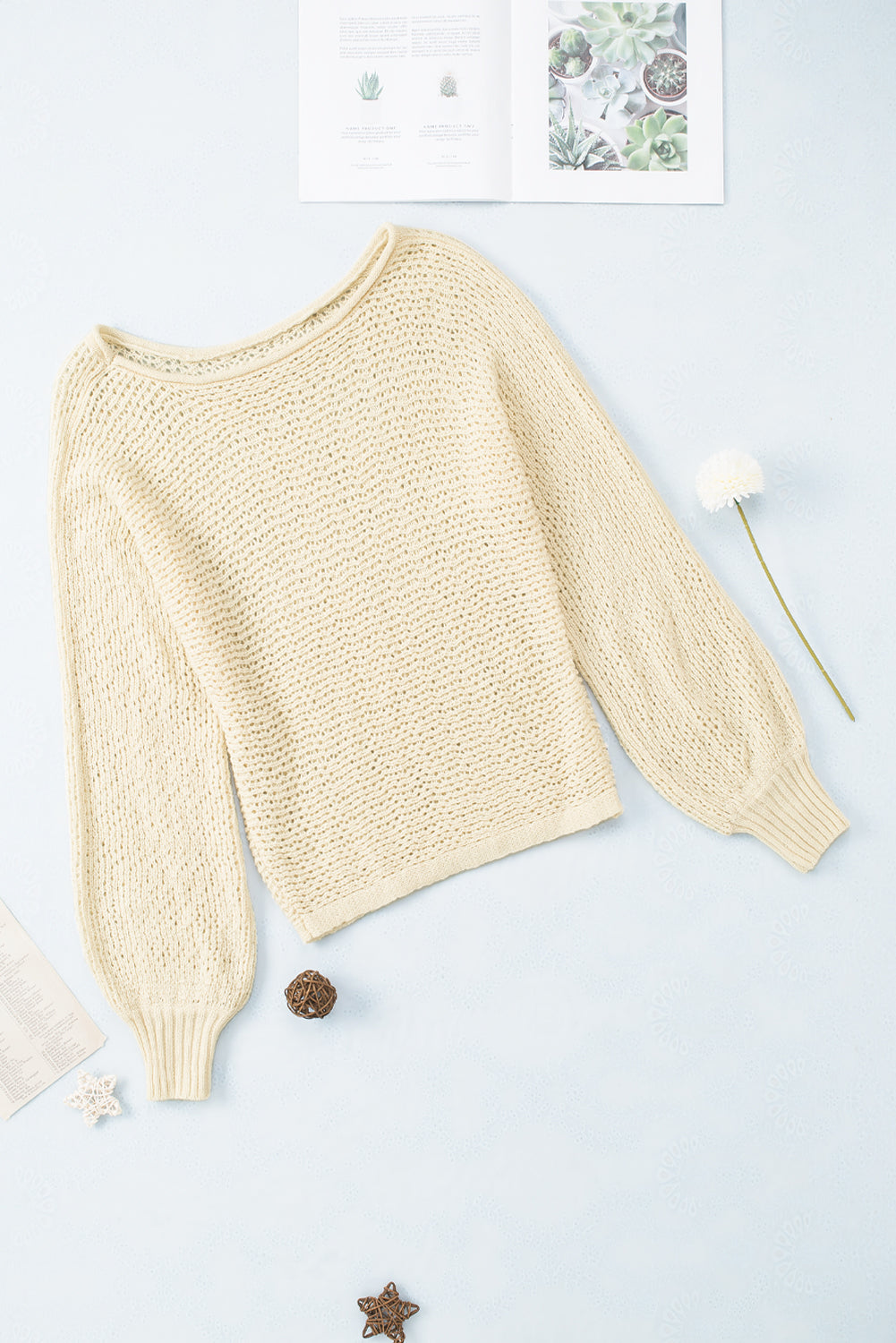 Apricot Sheer Openwork Knit Sweater-yoyobikini