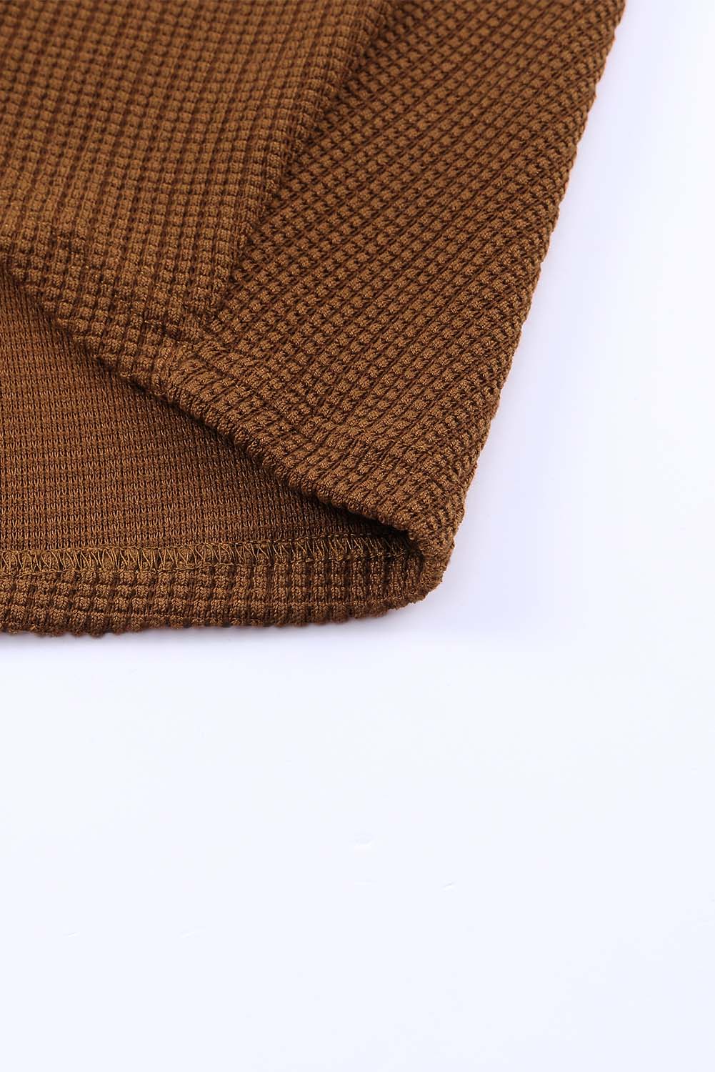 Brown Waffle Knit Open Front Rounded Hem Cardigan-yoyobikini