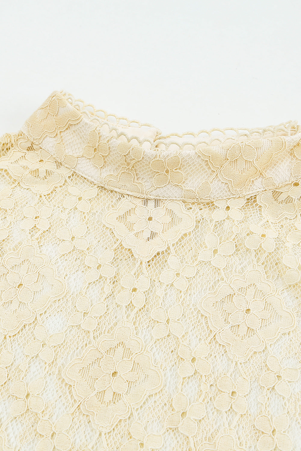 Beige Mock Neck Lace Blouse-yoyobikini